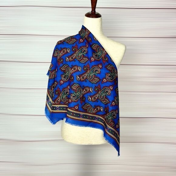Vintage Charter Club Wool Square Scarf Paisley Blue made in Japan - Picture 5 of 12